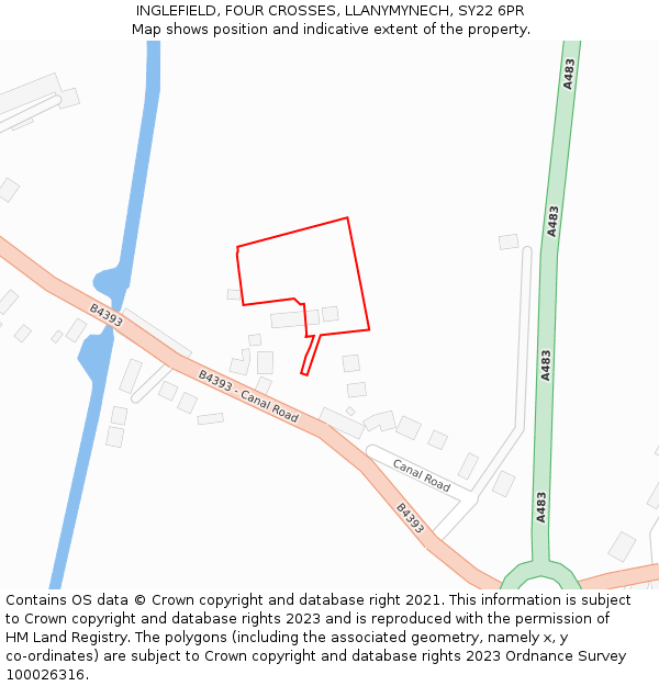 INGLEFIELD, FOUR CROSSES, LLANYMYNECH, SY22 6PR: Location map and indicative extent of plot