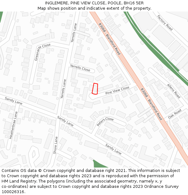 INGLEMERE, PINE VIEW CLOSE, POOLE, BH16 5ER: Location map and indicative extent of plot