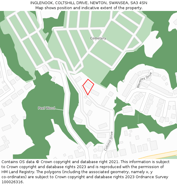 INGLENOOK, COLTSHILL DRIVE, NEWTON, SWANSEA, SA3 4SN: Location map and indicative extent of plot