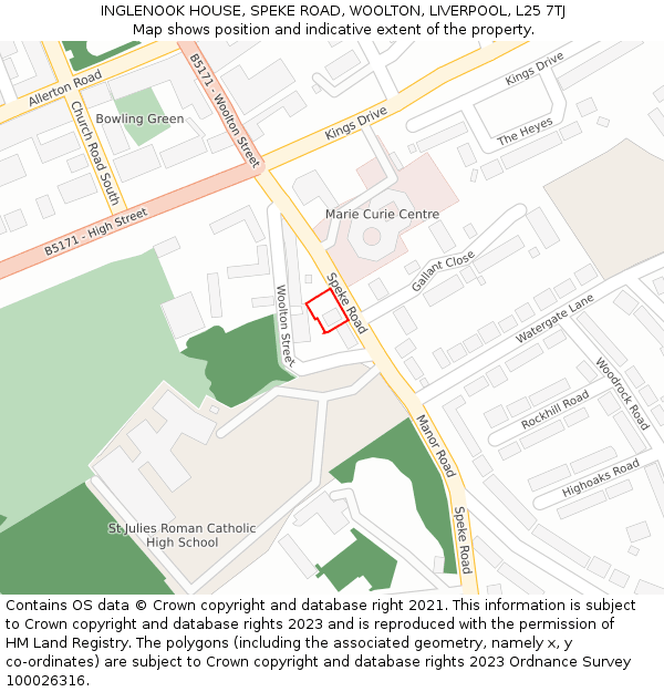 INGLENOOK HOUSE, SPEKE ROAD, WOOLTON, LIVERPOOL, L25 7TJ: Location map and indicative extent of plot