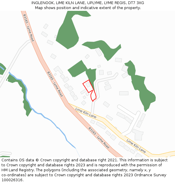 INGLENOOK, LIME KILN LANE, UPLYME, LYME REGIS, DT7 3XG: Location map and indicative extent of plot