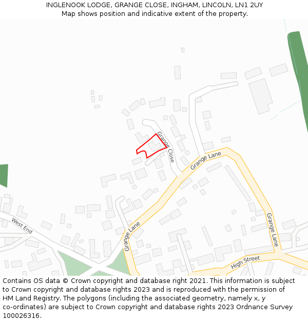 INGLENOOK LODGE, GRANGE CLOSE, INGHAM, LINCOLN, LN1 2UY: Location map and indicative extent of plot