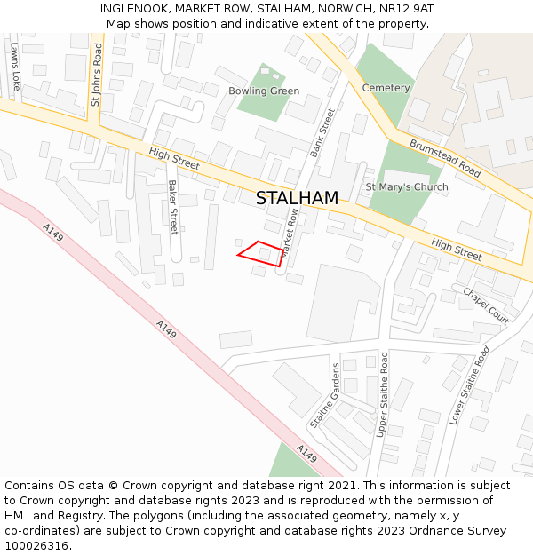 INGLENOOK, MARKET ROW, STALHAM, NORWICH, NR12 9AT: Location map and indicative extent of plot