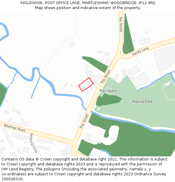 INGLENOOK, POST OFFICE LANE, MARTLESHAM, WOODBRIDGE, IP12 4RQ: Location map and indicative extent of plot