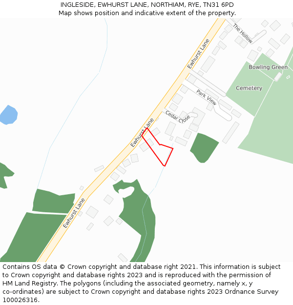 INGLESIDE, EWHURST LANE, NORTHIAM, RYE, TN31 6PD: Location map and indicative extent of plot