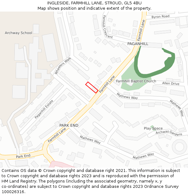 INGLESIDE, FARMHILL LANE, STROUD, GL5 4BU: Location map and indicative extent of plot