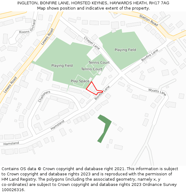 INGLETON, BONFIRE LANE, HORSTED KEYNES, HAYWARDS HEATH, RH17 7AG: Location map and indicative extent of plot