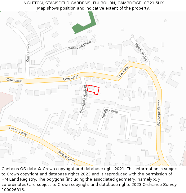 INGLETON, STANSFIELD GARDENS, FULBOURN, CAMBRIDGE, CB21 5HX: Location map and indicative extent of plot