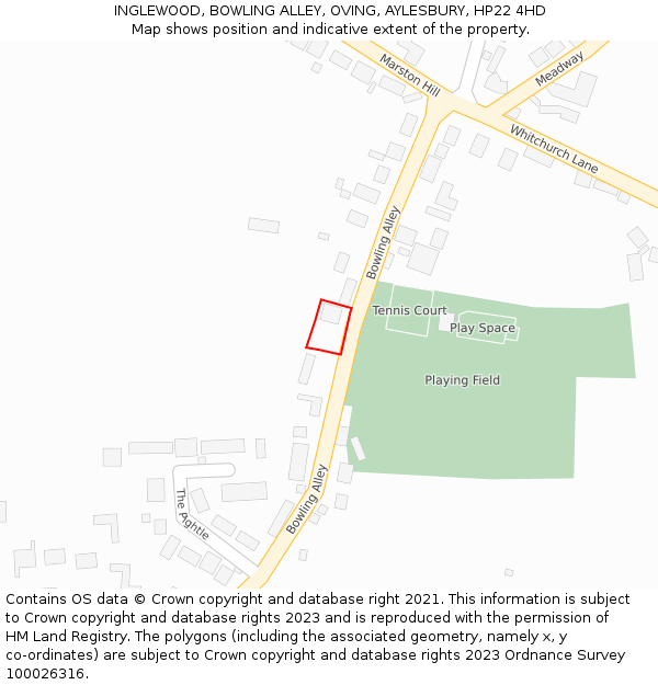 INGLEWOOD, BOWLING ALLEY, OVING, AYLESBURY, HP22 4HD: Location map and indicative extent of plot