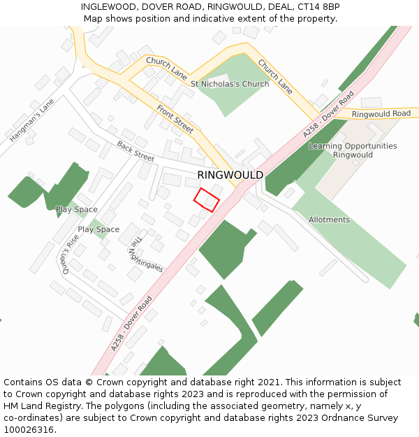 INGLEWOOD, DOVER ROAD, RINGWOULD, DEAL, CT14 8BP: Location map and indicative extent of plot