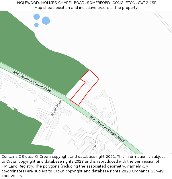 INGLEWOOD, HOLMES CHAPEL ROAD, SOMERFORD, CONGLETON, CW12 4SP: Location map and indicative extent of plot