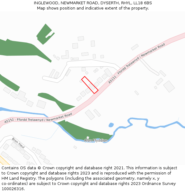 INGLEWOOD, NEWMARKET ROAD, DYSERTH, RHYL, LL18 6BS: Location map and indicative extent of plot