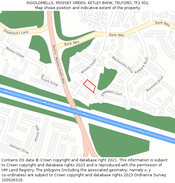 INGOLDMELLS, MOSSEY GREEN, KETLEY BANK, TELFORD, TF2 0DL: Location map and indicative extent of plot