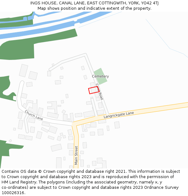 INGS HOUSE, CANAL LANE, EAST COTTINGWITH, YORK, YO42 4TJ: Location map and indicative extent of plot