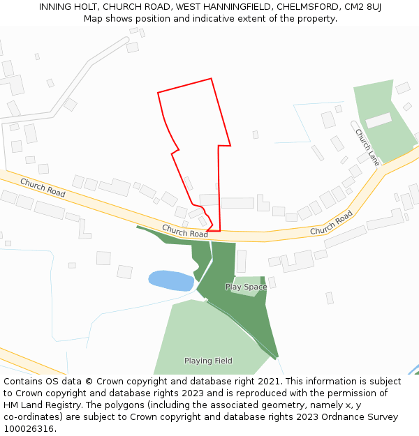 INNING HOLT, CHURCH ROAD, WEST HANNINGFIELD, CHELMSFORD, CM2 8UJ: Location map and indicative extent of plot