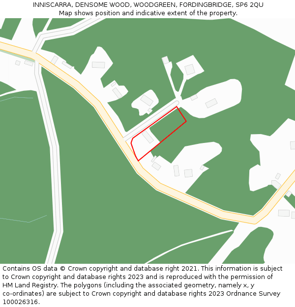 INNISCARRA, DENSOME WOOD, WOODGREEN, FORDINGBRIDGE, SP6 2QU: Location map and indicative extent of plot