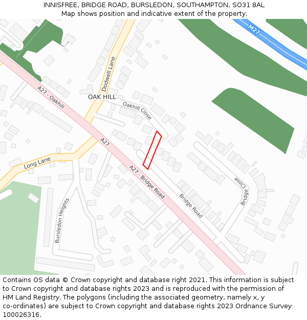 INNISFREE, BRIDGE ROAD, BURSLEDON, SOUTHAMPTON, SO31 8AL: Location map and indicative extent of plot