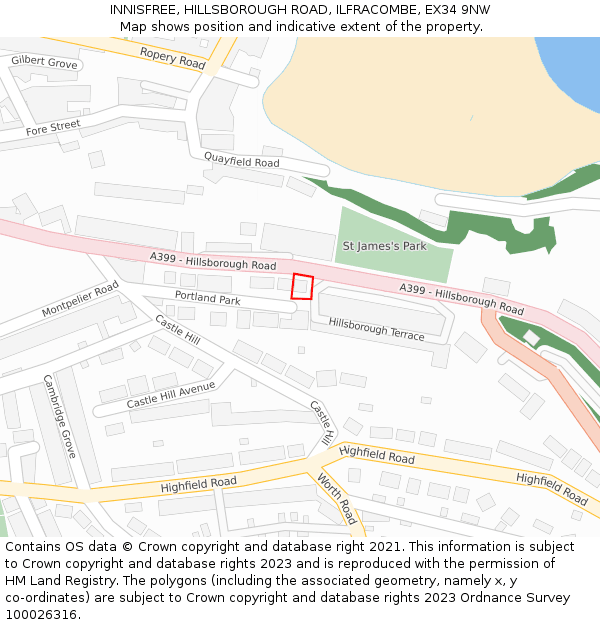 INNISFREE, HILLSBOROUGH ROAD, ILFRACOMBE, EX34 9NW: Location map and indicative extent of plot