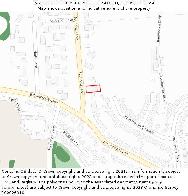 INNISFREE, SCOTLAND LANE, HORSFORTH, LEEDS, LS18 5SF: Location map and indicative extent of plot