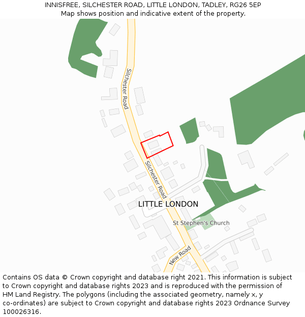 INNISFREE, SILCHESTER ROAD, LITTLE LONDON, TADLEY, RG26 5EP: Location map and indicative extent of plot