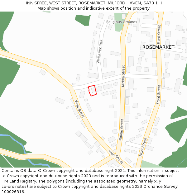 INNISFREE, WEST STREET, ROSEMARKET, MILFORD HAVEN, SA73 1JH: Location map and indicative extent of plot