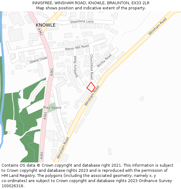 INNISFREE, WINSHAM ROAD, KNOWLE, BRAUNTON, EX33 2LR: Location map and indicative extent of plot