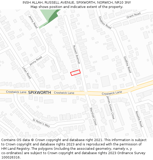 INSH ALLAH, RUSSELL AVENUE, SPIXWORTH, NORWICH, NR10 3NY: Location map and indicative extent of plot