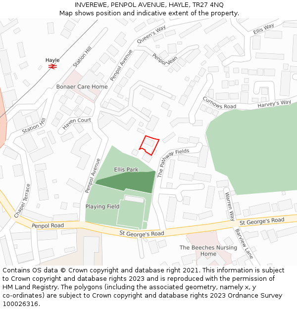 INVEREWE, PENPOL AVENUE, HAYLE, TR27 4NQ: Location map and indicative extent of plot