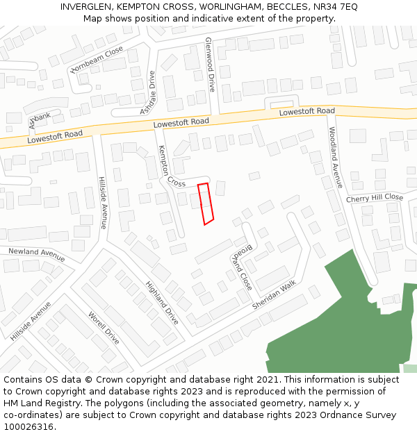 INVERGLEN, KEMPTON CROSS, WORLINGHAM, BECCLES, NR34 7EQ: Location map and indicative extent of plot