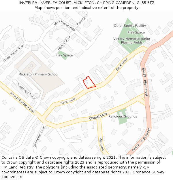 INVERLEA, INVERLEA COURT, MICKLETON, CHIPPING CAMPDEN, GL55 6TZ: Location map and indicative extent of plot