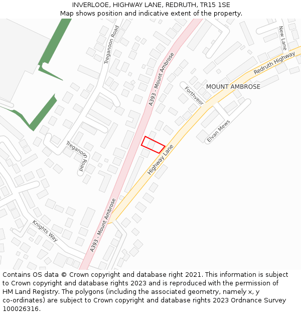 INVERLOOE, HIGHWAY LANE, REDRUTH, TR15 1SE: Location map and indicative extent of plot