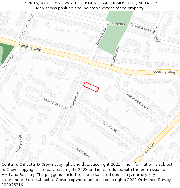 INVICTA, WOODLAND WAY, PENENDEN HEATH, MAIDSTONE, ME14 2EY: Location map and indicative extent of plot