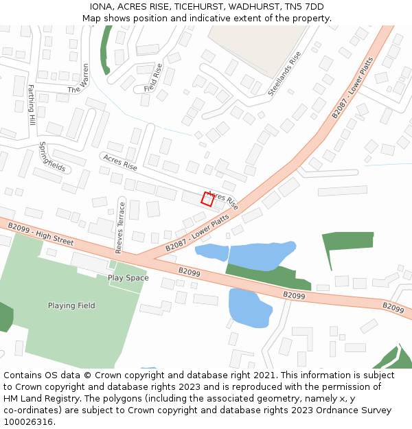 IONA, ACRES RISE, TICEHURST, WADHURST, TN5 7DD: Location map and indicative extent of plot