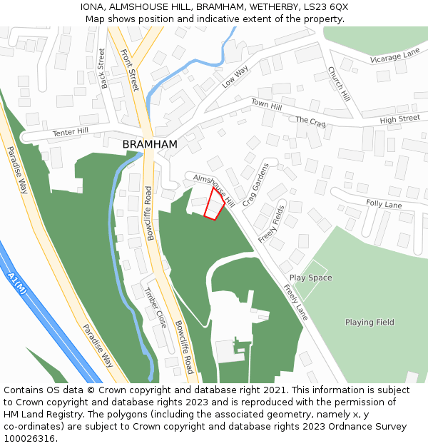 IONA, ALMSHOUSE HILL, BRAMHAM, WETHERBY, LS23 6QX: Location map and indicative extent of plot