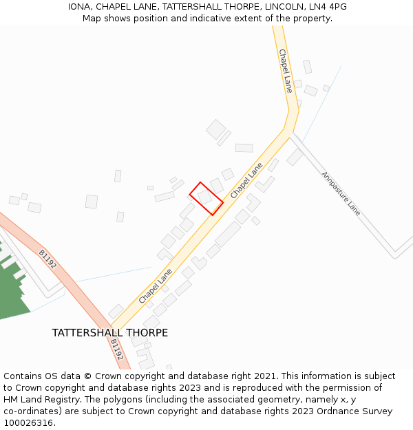 IONA, CHAPEL LANE, TATTERSHALL THORPE, LINCOLN, LN4 4PG: Location map and indicative extent of plot