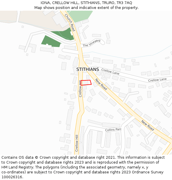 IONA, CRELLOW HILL, STITHIANS, TRURO, TR3 7AQ: Location map and indicative extent of plot