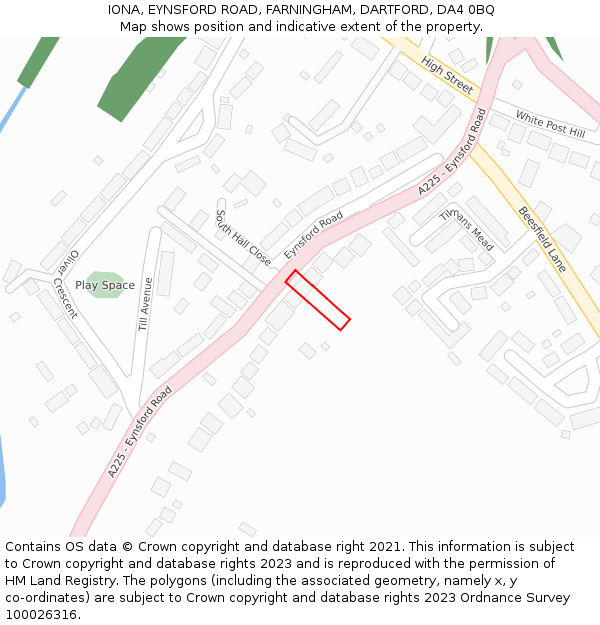 IONA, EYNSFORD ROAD, FARNINGHAM, DARTFORD, DA4 0BQ: Location map and indicative extent of plot