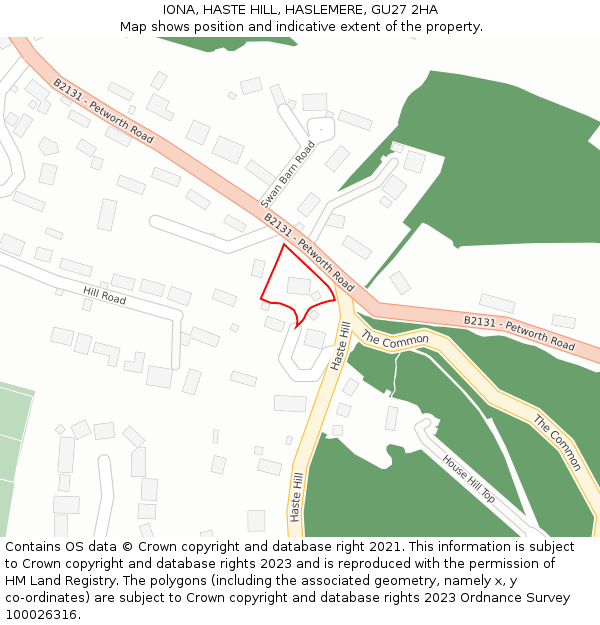 IONA, HASTE HILL, HASLEMERE, GU27 2HA: Location map and indicative extent of plot