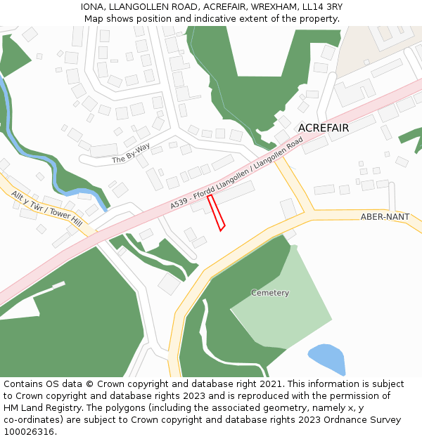 IONA, LLANGOLLEN ROAD, ACREFAIR, WREXHAM, LL14 3RY: Location map and indicative extent of plot