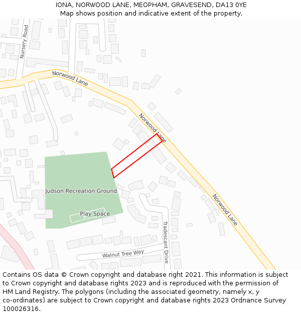 IONA, NORWOOD LANE, MEOPHAM, GRAVESEND, DA13 0YE: Location map and indicative extent of plot