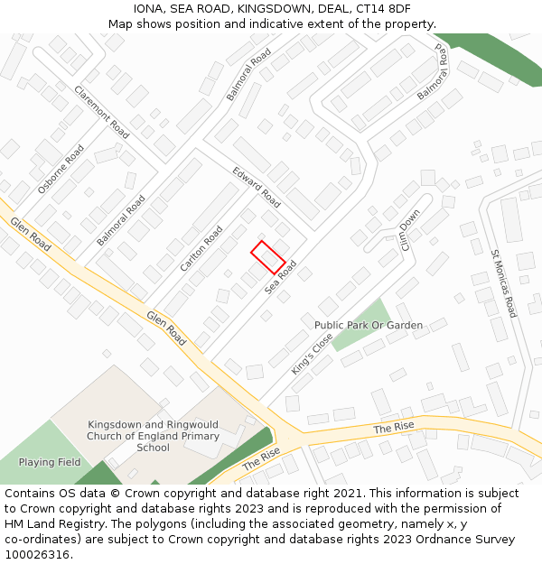 IONA, SEA ROAD, KINGSDOWN, DEAL, CT14 8DF: Location map and indicative extent of plot