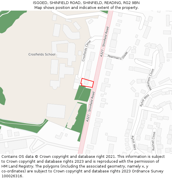 ISGOED, SHINFIELD ROAD, SHINFIELD, READING, RG2 9BN: Location map and indicative extent of plot