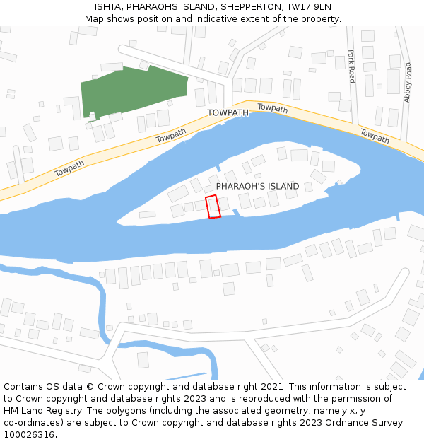 ISHTA, PHARAOHS ISLAND, SHEPPERTON, TW17 9LN: Location map and indicative extent of plot