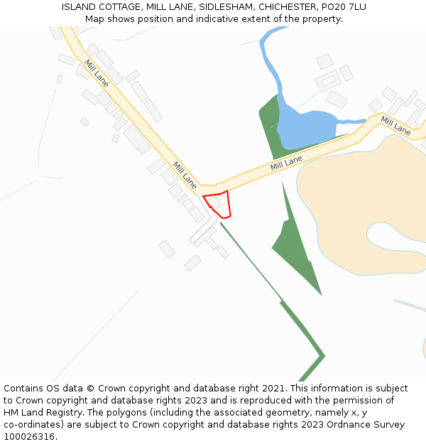 ISLAND COTTAGE, MILL LANE, SIDLESHAM, CHICHESTER, PO20 7LU: Location map and indicative extent of plot