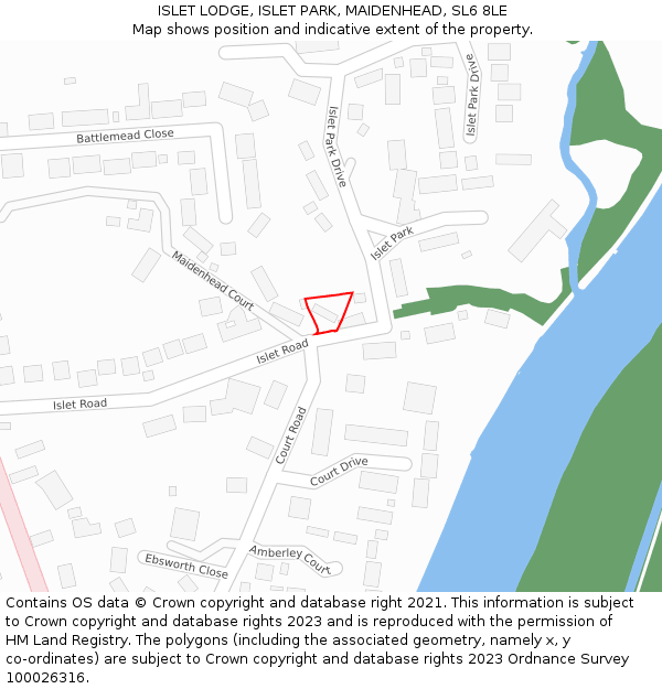 ISLET LODGE, ISLET PARK, MAIDENHEAD, SL6 8LE: Location map and indicative extent of plot