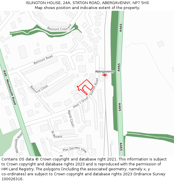 ISLINGTON HOUSE, 24A, STATION ROAD, ABERGAVENNY, NP7 5HS: Location map and indicative extent of plot