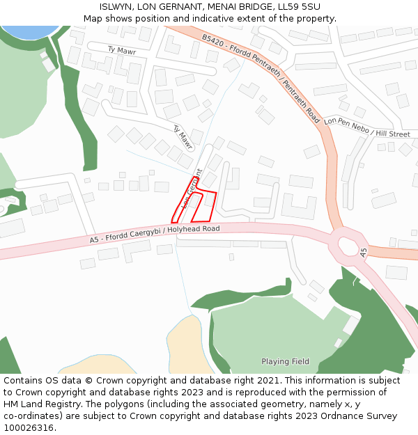ISLWYN, LON GERNANT, MENAI BRIDGE, LL59 5SU: Location map and indicative extent of plot