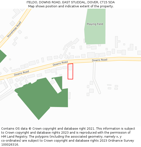 ITELDO, DOWNS ROAD, EAST STUDDAL, DOVER, CT15 5DA: Location map and indicative extent of plot
