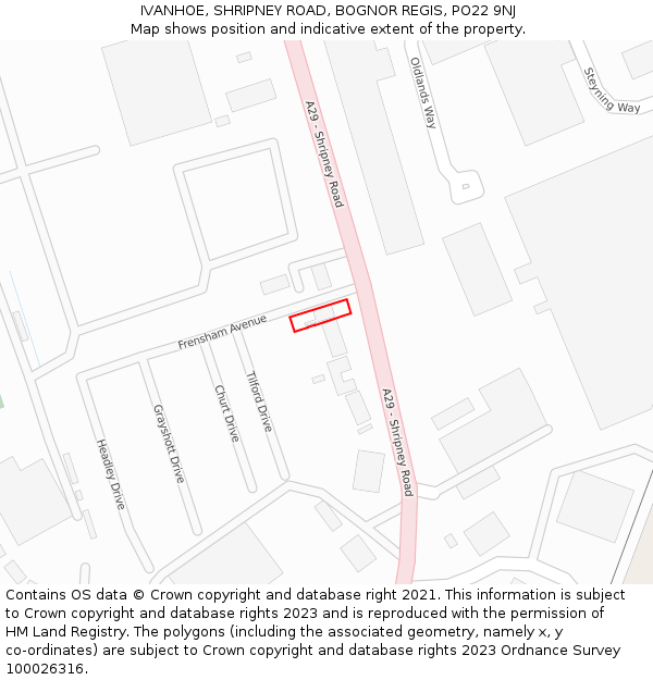 IVANHOE, SHRIPNEY ROAD, BOGNOR REGIS, PO22 9NJ: Location map and indicative extent of plot