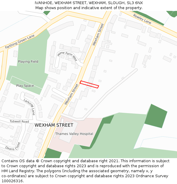 IVANHOE, WEXHAM STREET, WEXHAM, SLOUGH, SL3 6NX: Location map and indicative extent of plot